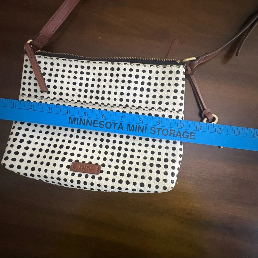 Fossil White and Black Dot Crossbody Bag purse Womens